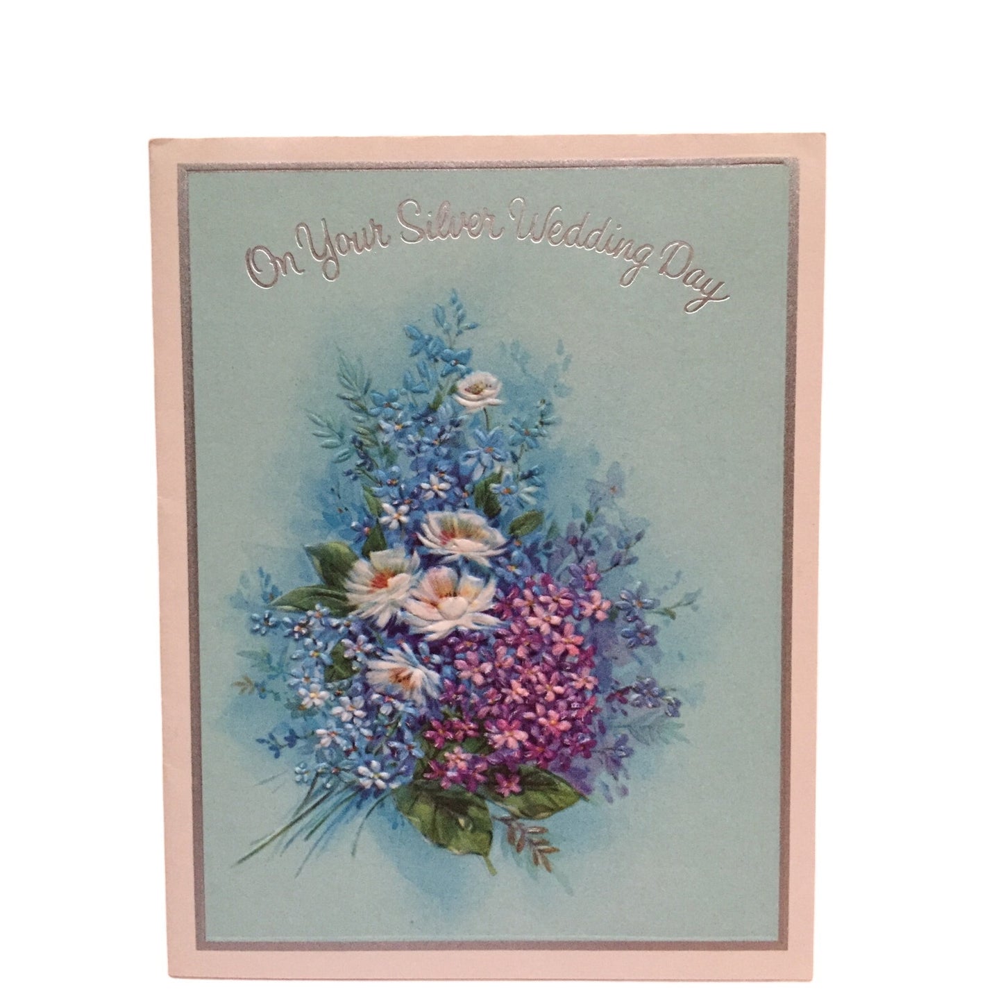 vintage Silver Anniversary unused Greeting Card floral 25th wedding marriage