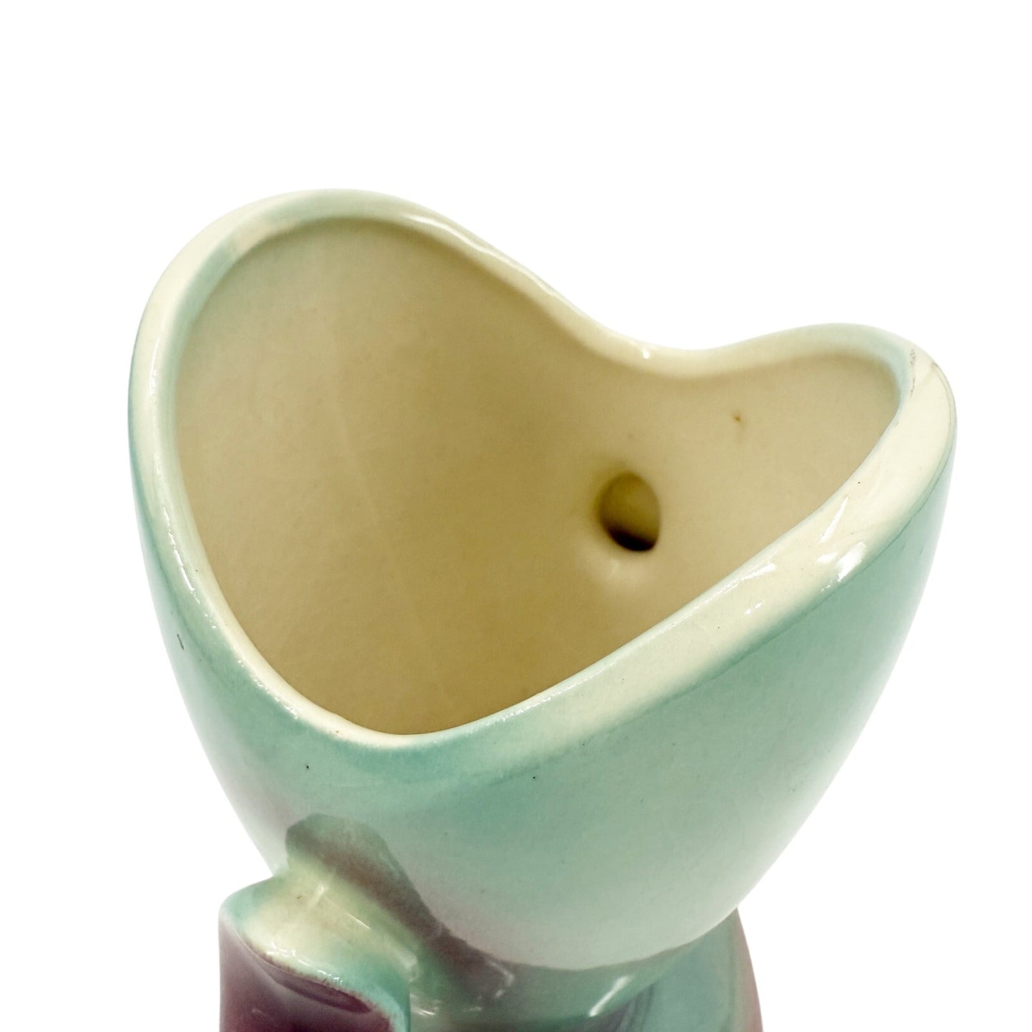 vintage pale turquoise & burgundy Flower Vase mid century modern ceramic art