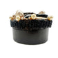 vintage embellished black Round trinket Box lace beads brooches faux pearls
