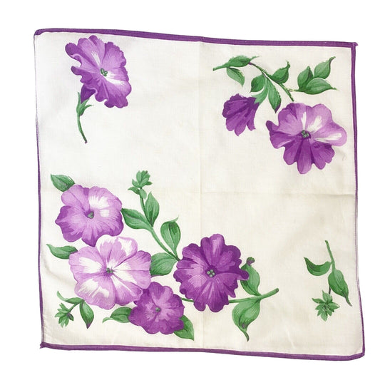 vintage floral Handkerchief hanky purple flowers white green