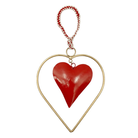 Antique Brass & Red Heart Door Hanger | Valentine's Day