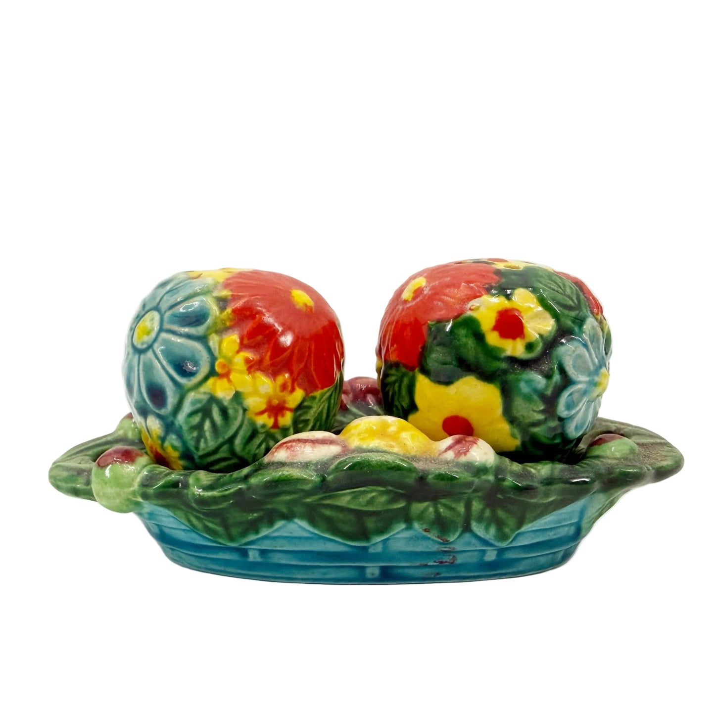 vintage floral Salt & Pepper Shaker Set with Tray | made in Japan