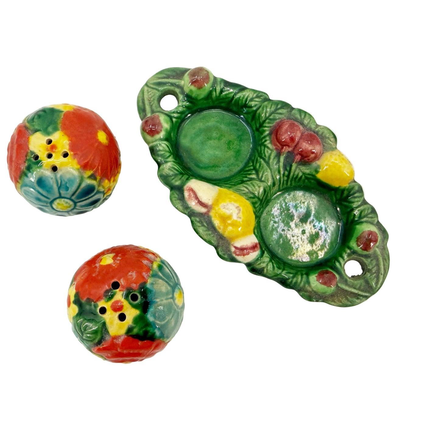 vintage floral Salt & Pepper Shaker Set with Tray | made in Japan