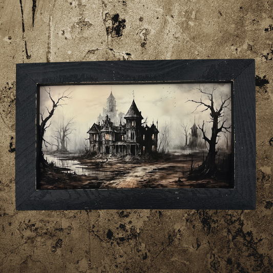 Ghostly Houses | 16" x 10" framed art print