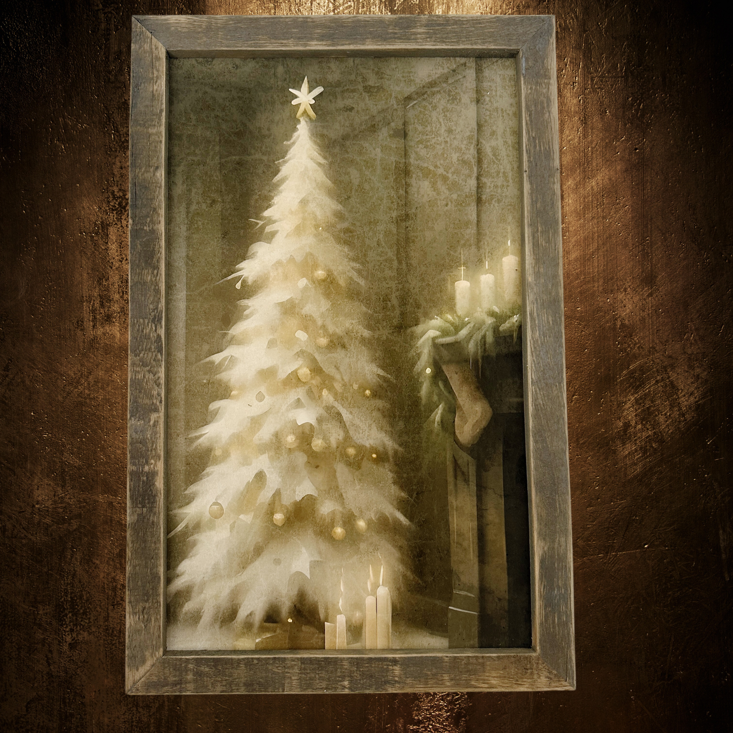 Gold and White Christmas Tree | 25" x 16" framed art print