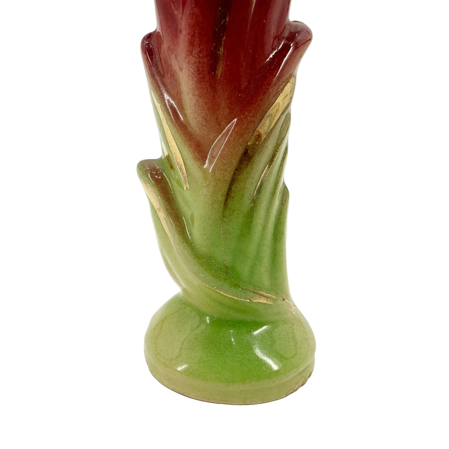 Shawnee burgundy green & gold Bud floral Vase | vintage pottery