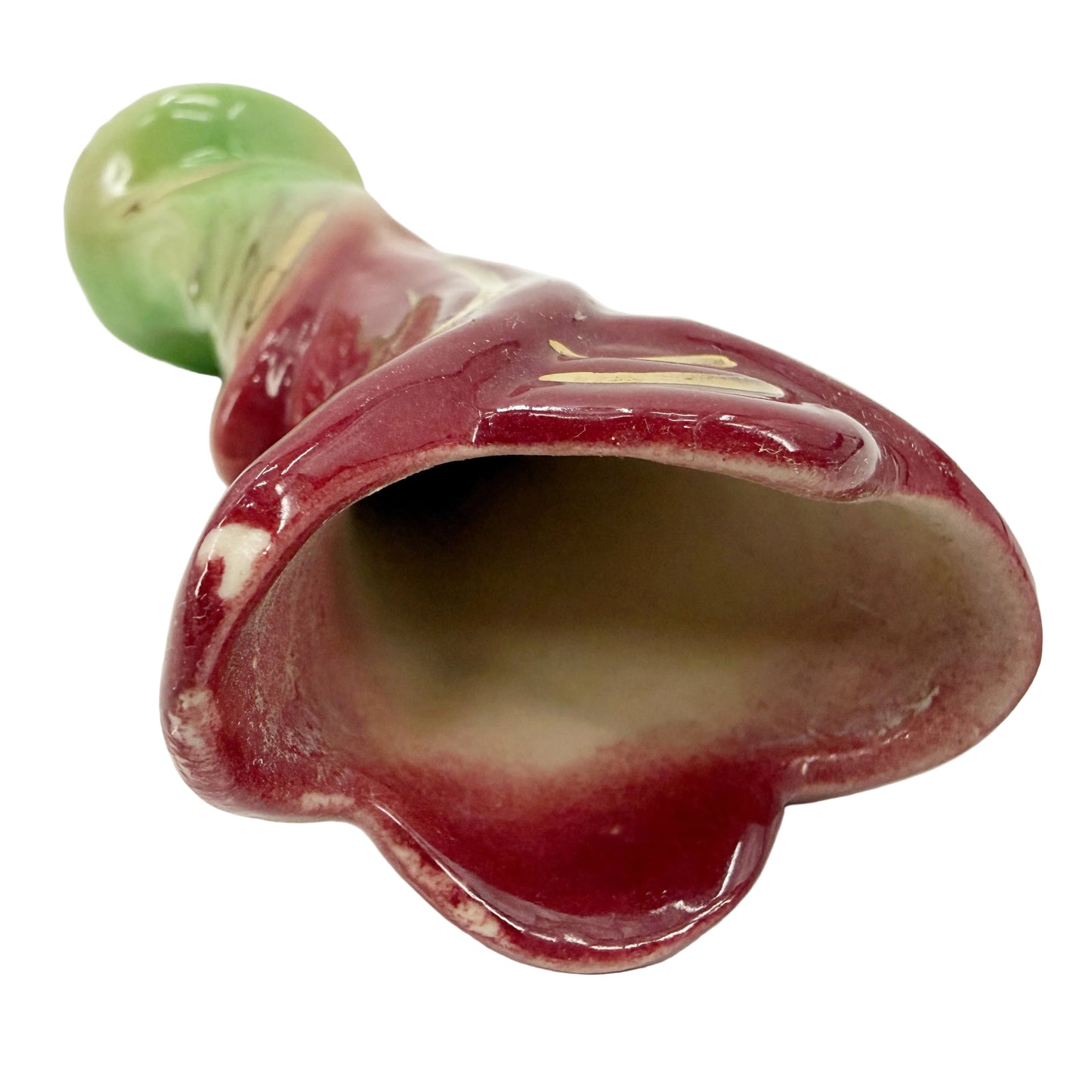 Shawnee burgundy green & gold Bud floral Vase | vintage pottery