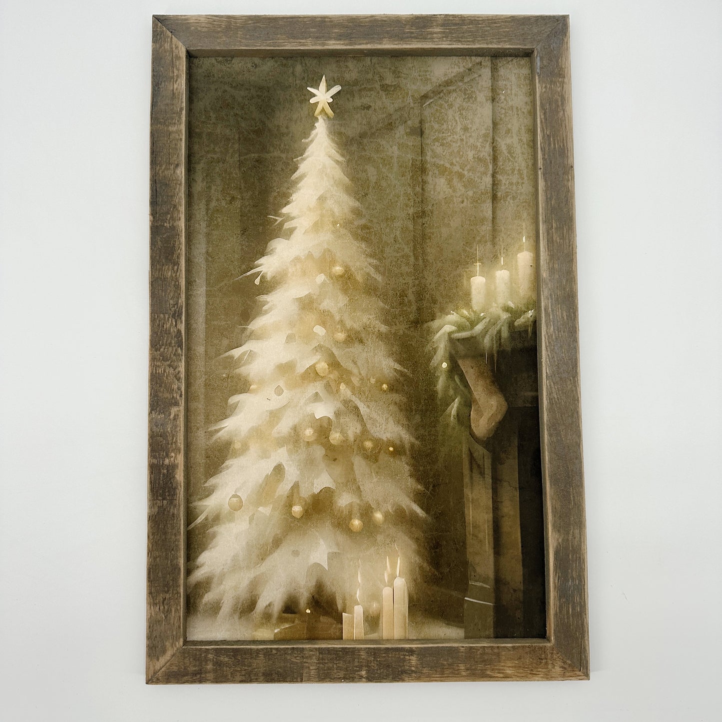 Gold and White Christmas Tree | 25" x 16" framed art print