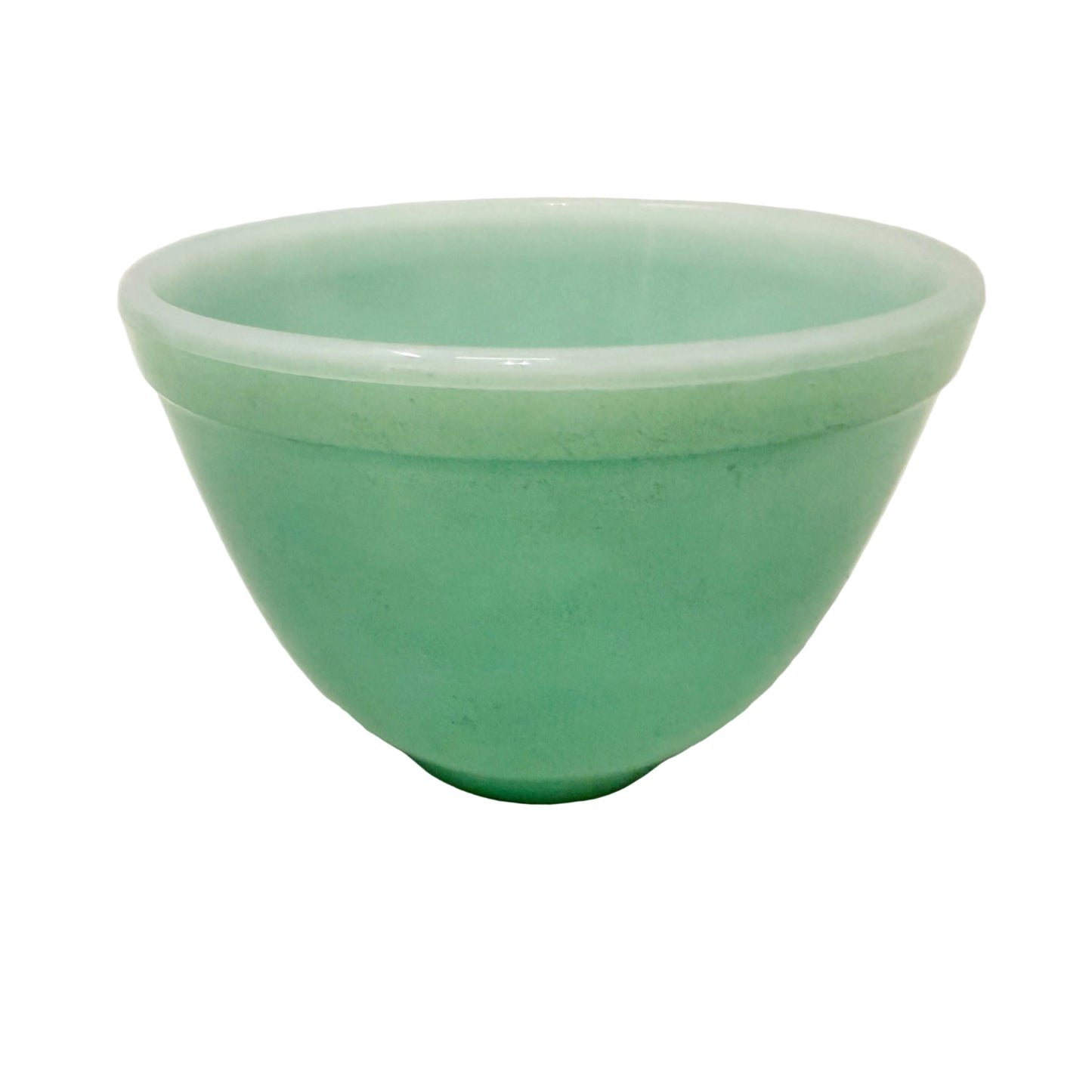 vintage J-26 matte green Mixing Bowl white milk glass | medium size