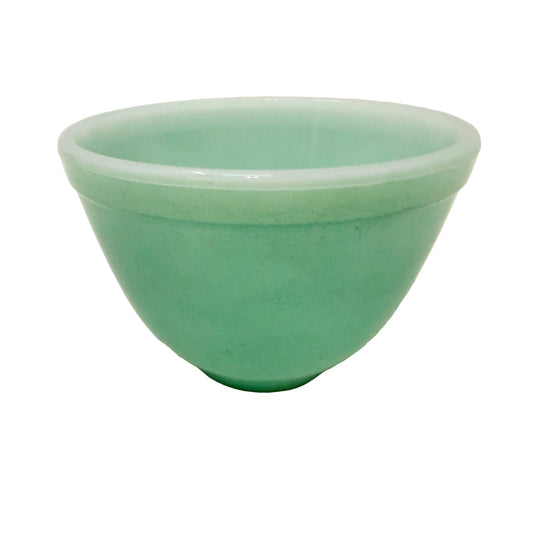 vintage J-26 matte green Mixing Bowl white milk glass | medium size