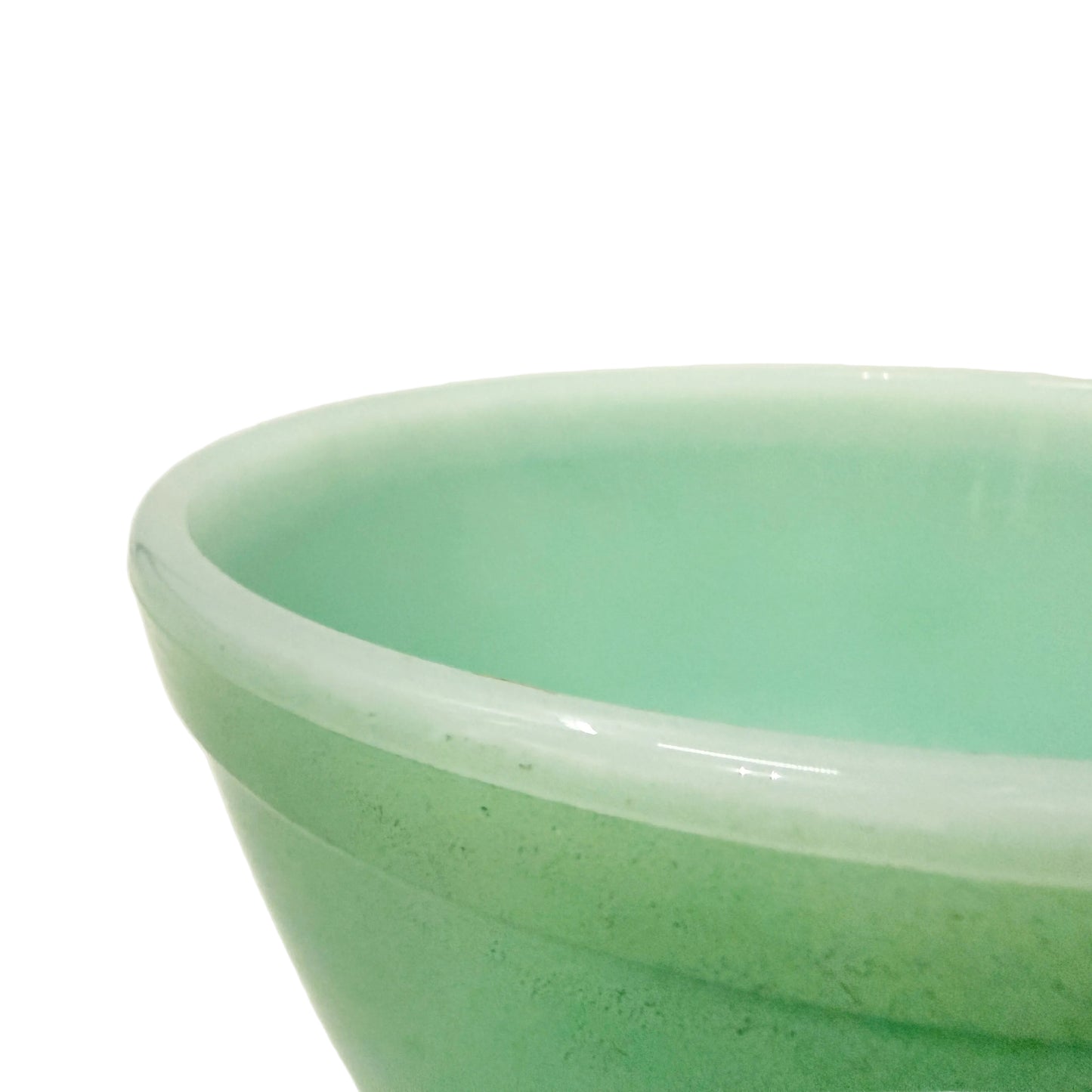 vintage J-26 matte green Mixing Bowl white milk glass | medium size