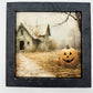 Abandoned House with Jack-O-Lanterns | 14" x 14" framed art print