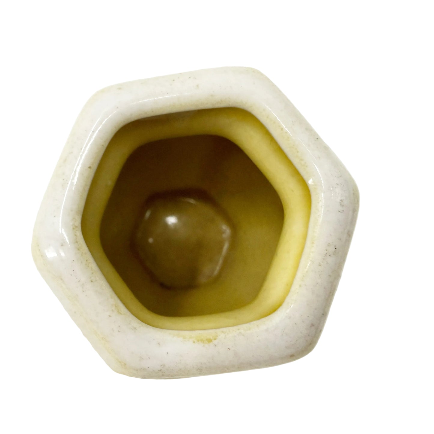 yellow & white 2.25" tall Hexagon Vase | vintage pottery