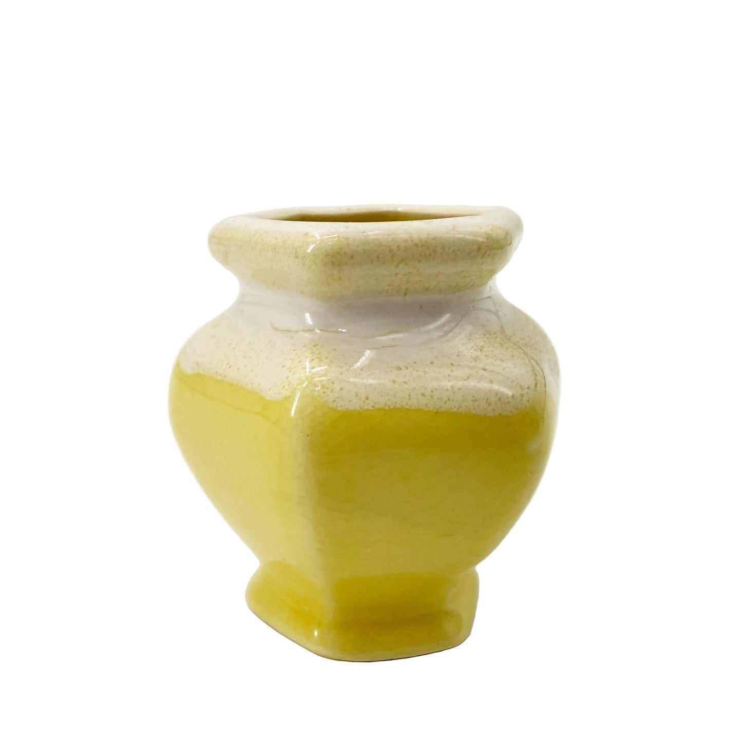 yellow & white 2.25" tall Hexagon Vase | vintage pottery