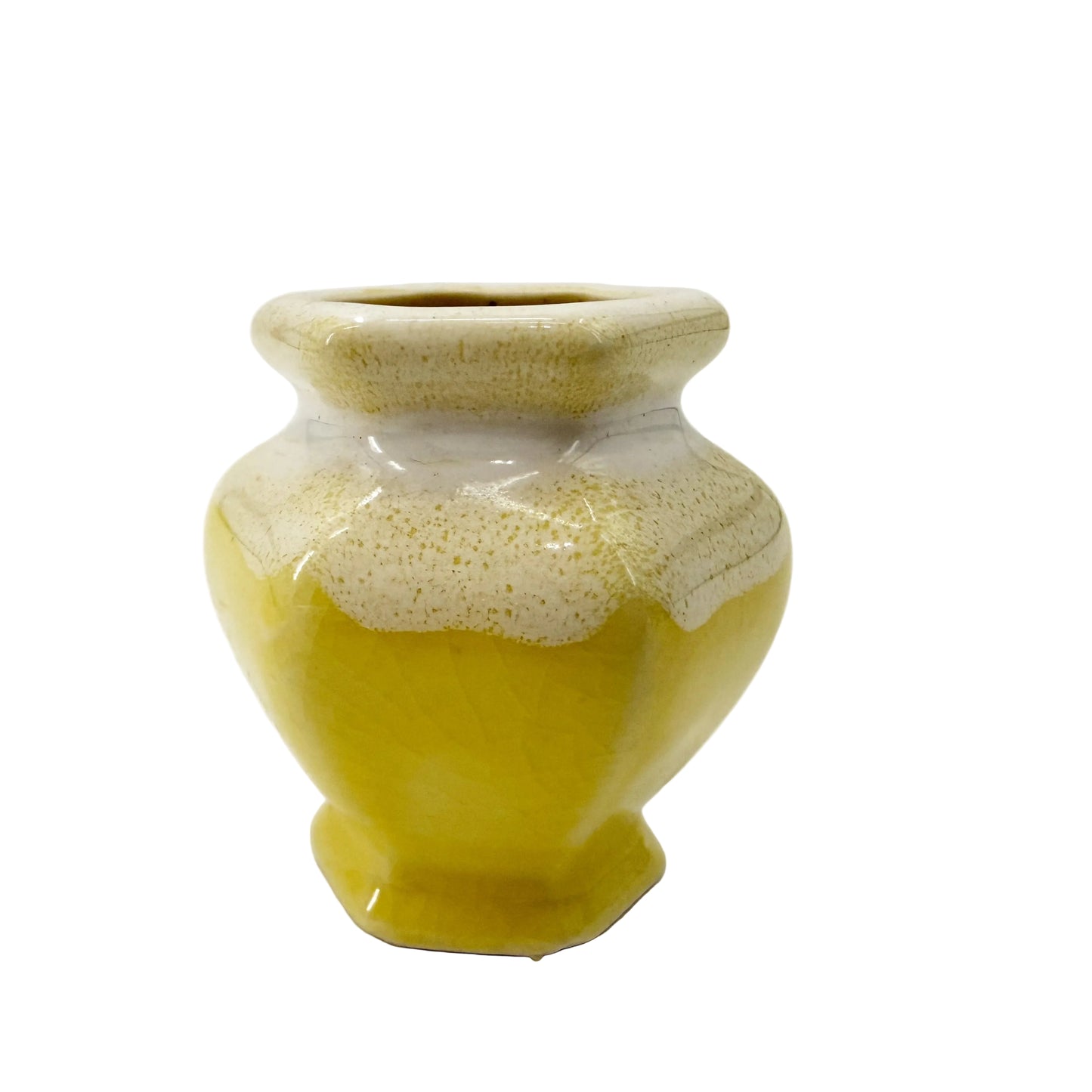 yellow & white 2.25" tall Hexagon Vase | vintage pottery