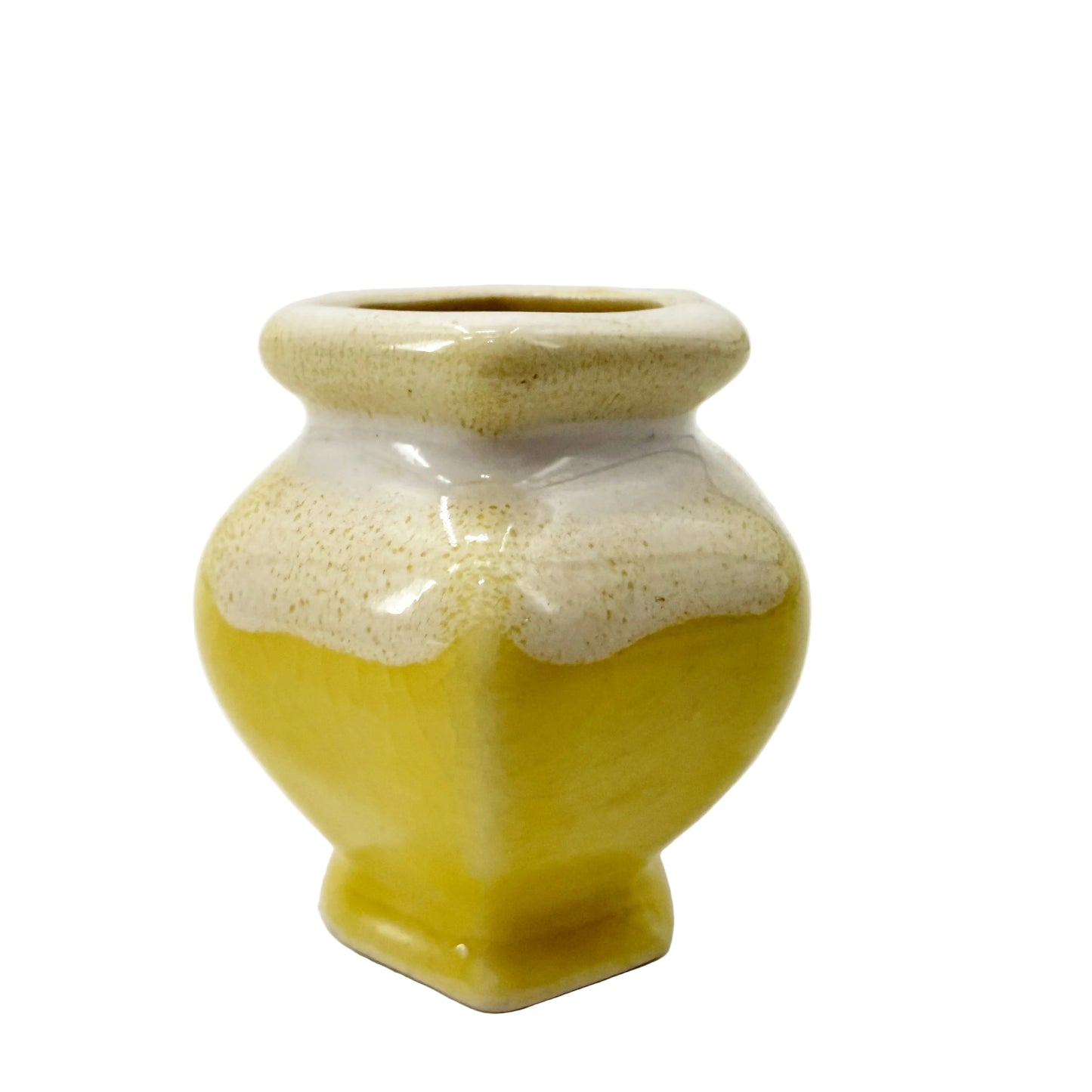 yellow & white 2.25" tall Hexagon Vase | vintage pottery