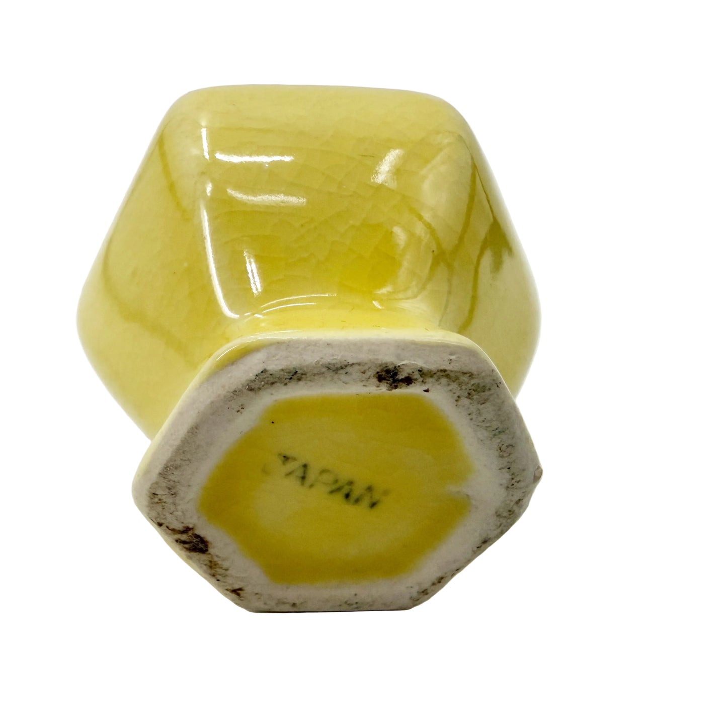 yellow & white 2.25" tall Hexagon Vase | vintage pottery