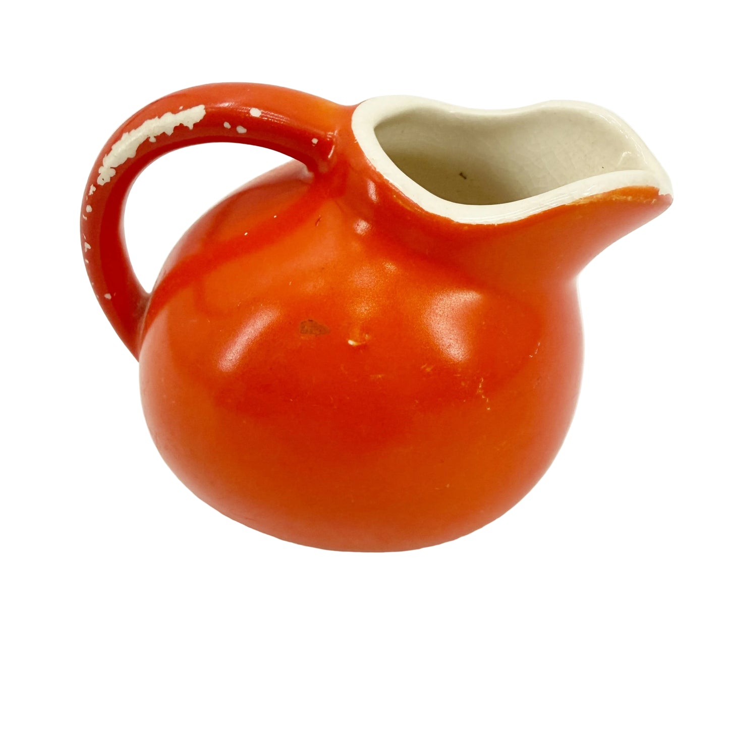 tomato red 3.5" tall Creamer | vintage USA #1 pottery