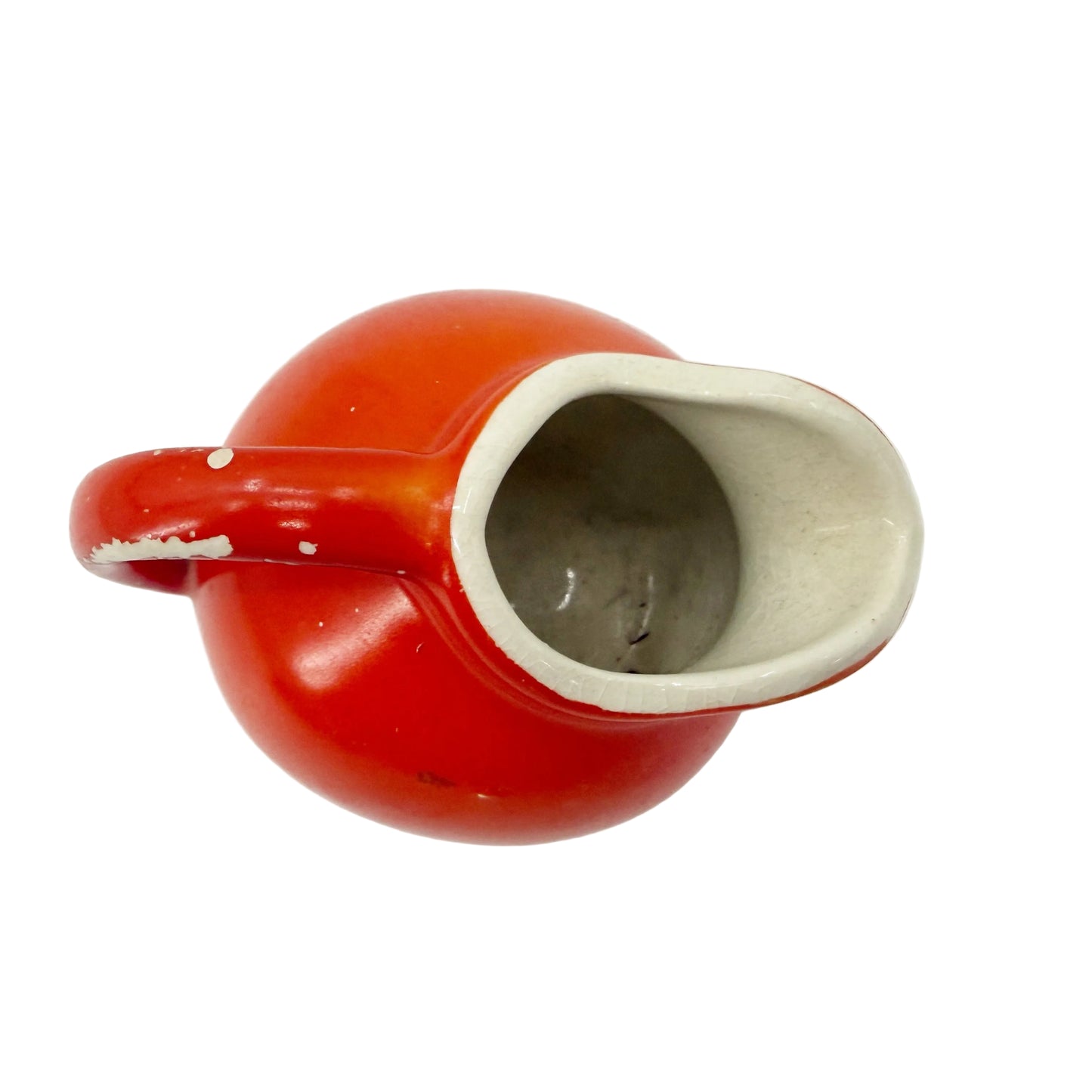 tomato red 3.5" tall Creamer | vintage USA #1 pottery