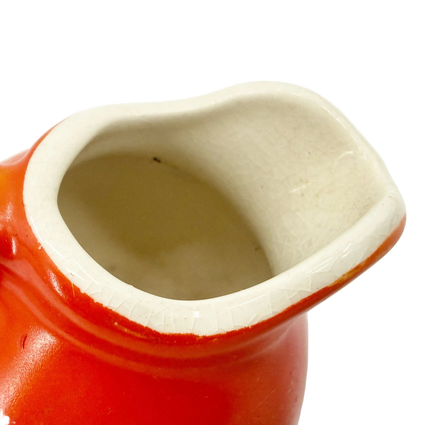 tomato red 3.5" tall Creamer | vintage USA #1 pottery