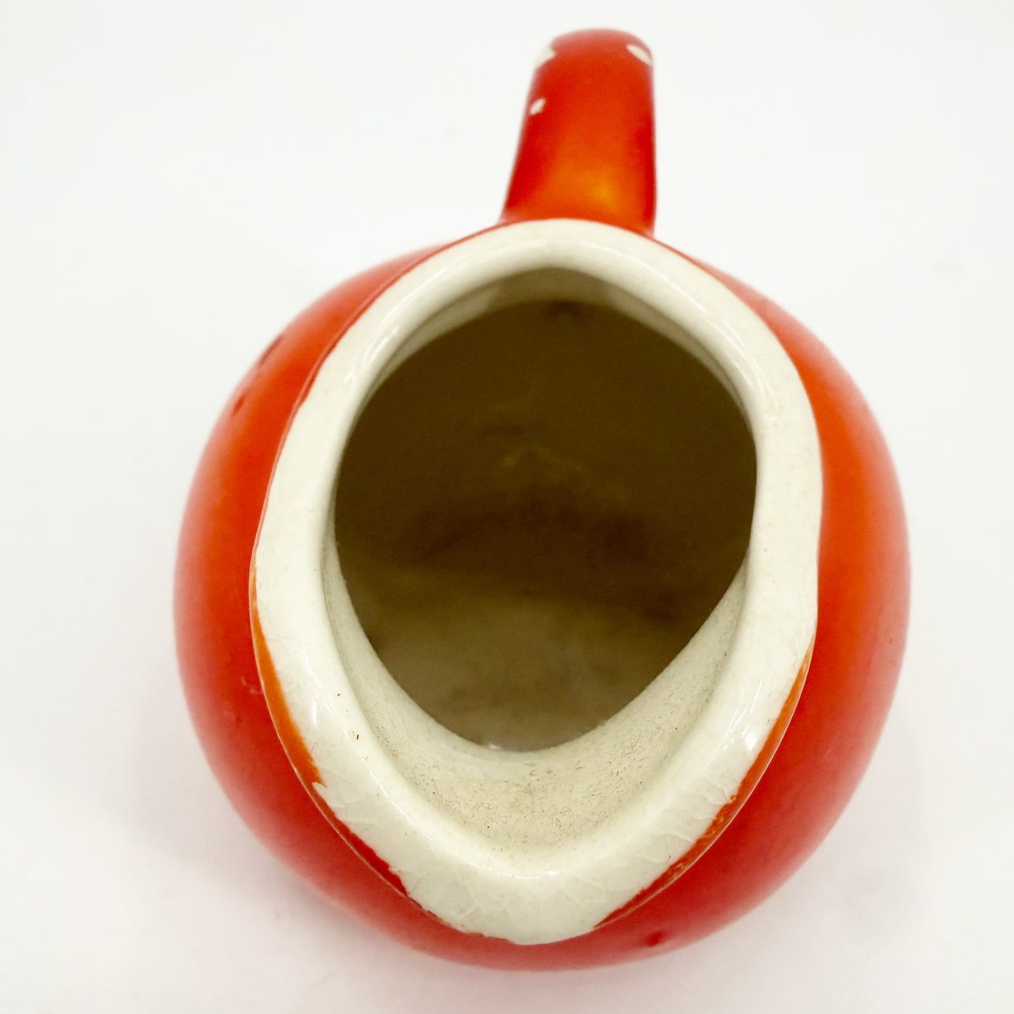 tomato red 3.5" tall Creamer | vintage USA #1 pottery