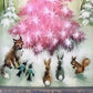 Pink Christmas Tree with Animals | 16" x 10" framed art print