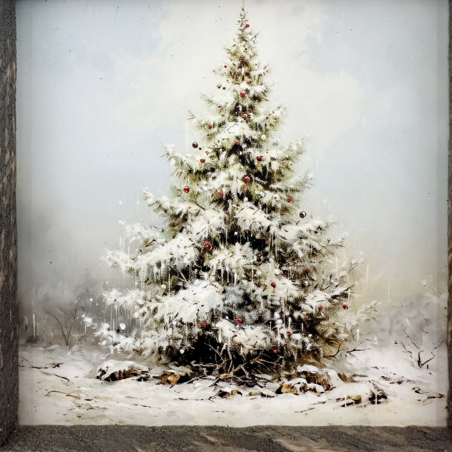 Snowy Christmas Tree | 8" x 8" framed art print