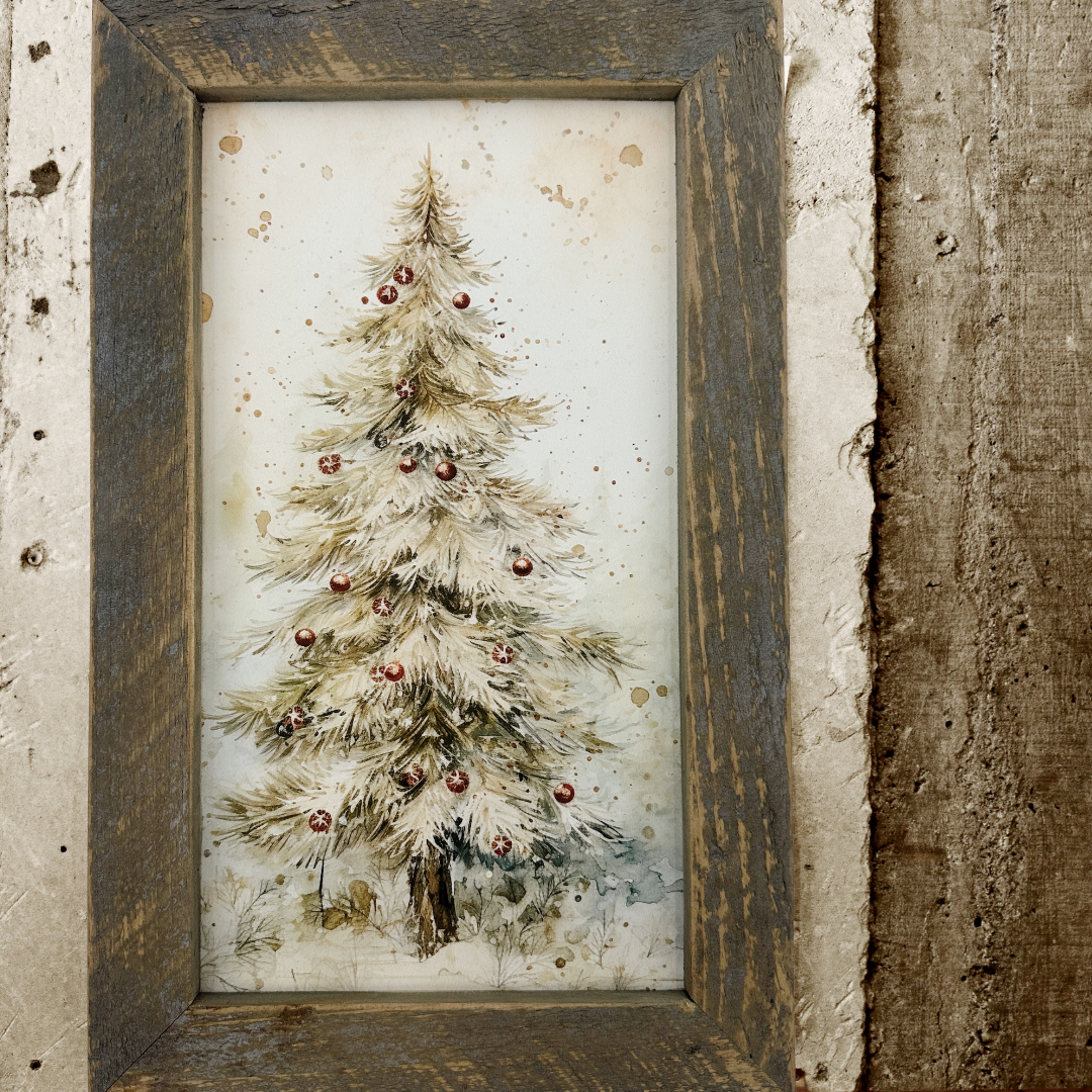 Vintage Christmas Tree | 16" x 10 framed art print